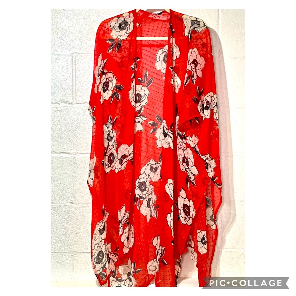 Lane Bryant Red Floral Coverup/Kimono